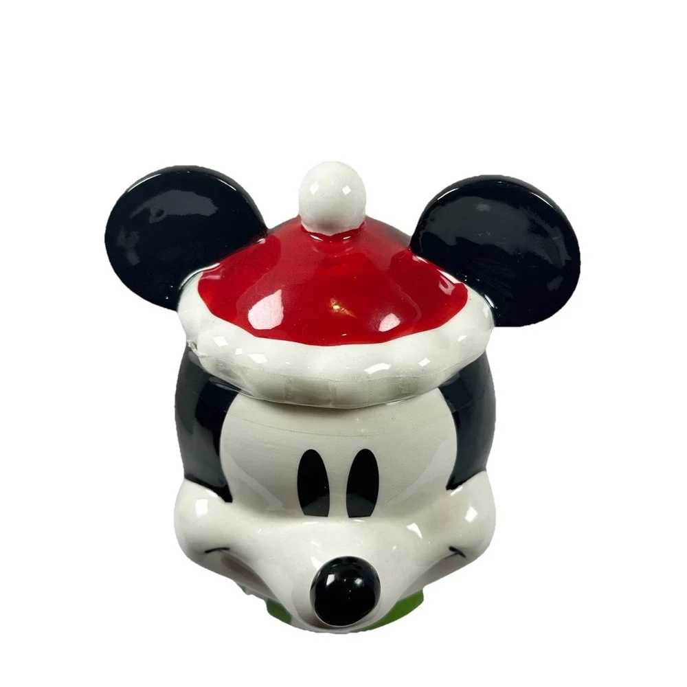 Silver Buffalo Disney Mickey Mouse Santa Hat Holiday Treat Jar Small Red New